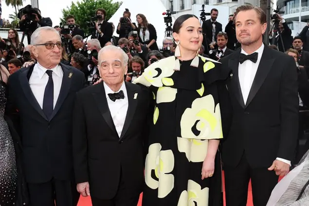 Robert De Niro, il regista Martin Scorsese, Lily Gladstone e Leonardo Di Caprio