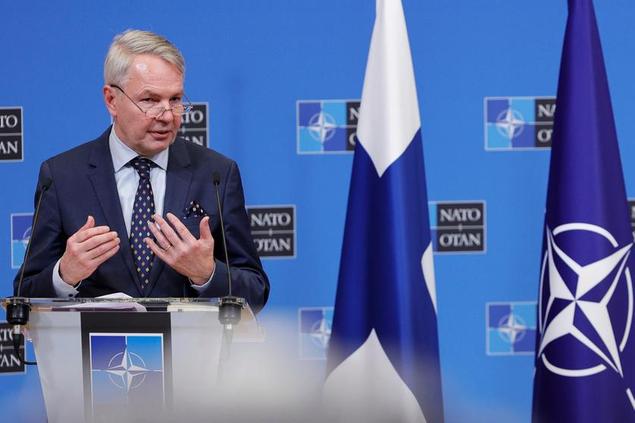 Finland's Foreign Minister Pekka Haavisto speaks during a media conference at NATO headquarters in Brussels, Monday, Jan. 24, 2022. (AP Photo/Olivier Matthys)