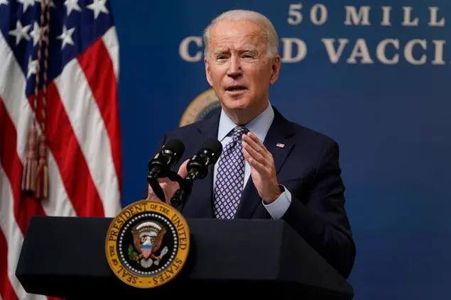President Joe Biden speaks during an event to commemorate the 50 millionth COVID-19 shot, in the South Court Auditorium on the White House campus, Thursday, Feb. 25, 2021, in Washington. (AP Photo/Evan Vucci)