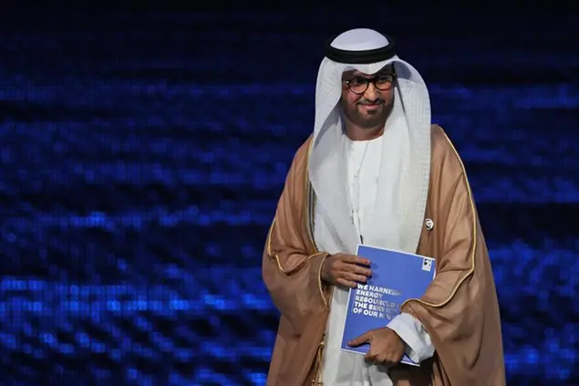 FILE - Sultan Ahmed al-Jaber, the Emirati Minister of State and the CEO of Abu Dhabi's state-run Abu Dhabi National Oil Co., attends the opening ceremony of the Abu Dhabi International Petroleum Exhibition & Conference in Abu Dhabi, United Arab Emirates on Nov. 11, 2019. (AP Photo/Kamran Jebreili, File)