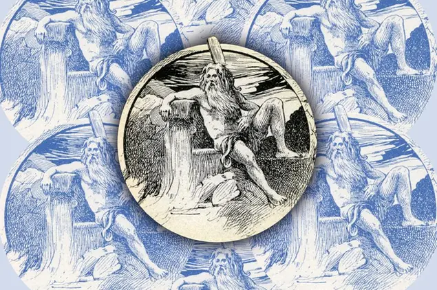 ZODIACO l'Aquario (21 gennaio - 19 febbraio), segno fisso d'aria, in una incisione tratta da un almanacco italiano del 1910; elaborazione grafica \\\"effetto mirage\\\" di Elena Piccini, Italia, 2020
