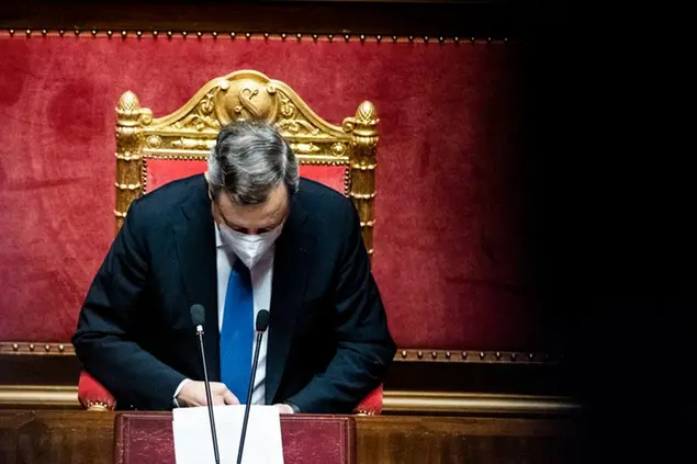 Mario Draghi al Senato (Foto AGF)