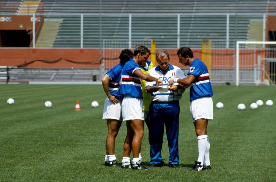 L'allenatore della Sampdoria Vujadin Boskov con Mancini e Vialli (LaPresse)