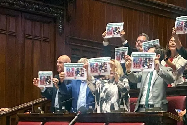 I deputati del gruppo di Avs hanno protesto in Aula alla Camera durante la discussione sul ddl sicurezza con cartelli con le scritte \\\"Fratelli e sorelle d'Italia\\\", con le immagini di atleti italiani di origine straniera e bimbi figli di migranti