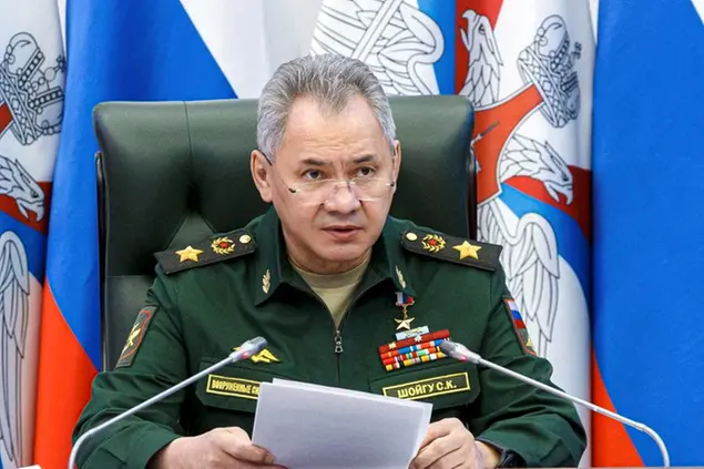 In this handout photo released by the Russian Defense Ministry Press Service on Tuesday, April 19, 2022, Russian Defense Minister Sergei Shoigu chairs a meeting of the Defense Ministry Board in Moscow, Russia. (Russian Defense Ministry Press Service via AP)