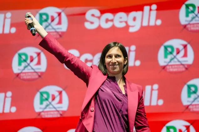 Democratic Party Elly Schlein speaks at the party's final rally ahead of Sunday's election in Rome, Friday, Sept. 23, 2022. Italians vote on Sunday for a new Parliament, and the outcome of balloting will determine who next governs Italy, a major industrial economy and a key NATO member. (AP Photo/Alessandra Tarantino)