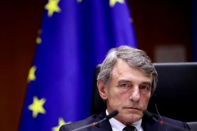European Parliament President David Sassoli listens to an address during a plenary session at the European Parliament in Brussels, Wednesday, July 8, 2020. Germany has just taken over the European Union's rotating presidency, and must chaperone the 27-nation bloc through a period of deep crisis for the next six months and try to limit the economic damage inflicted by the coronavirus. (Yves Herman, Pool Photo via AP)
