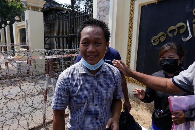 AP journalist Thein Zaw stands outside Insein prison after his release Wednesday, March 24, 2021 in Yangon, Myanmar. Thein Zaw, a journalist for The Associated Press who was arrested last month while covering a protest against the coup in Myanmar, was released from detention on Wednesday. (AP Photo)