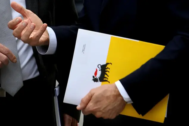 Eni's chief executive Claudio Descalzi walks after a meeting with Cyprus' president Nicos Anasatsiades outside of the presidential palace in capital Nicosia Cyprus, on Wednesday, April 25, 2018. Eni will proceed with more exploratory drilling south of Cyprus over the next 20 months, affirming a \\\"strong engagement and commitment\\\" in a hydrocarbons search off the east Mediterranean island nation, the Italian company's chief executive said Wednesday. (AP Photo/Petros Karadjias)