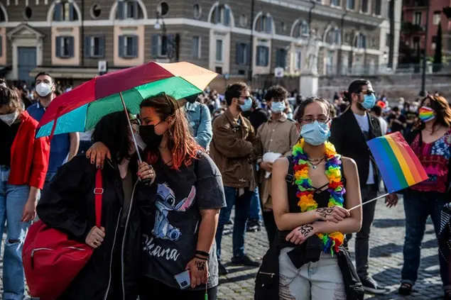 15/05/2021 Roma, manifestazione della comunitaÃ• LGBTQ+ a favore del DDL ZAN. Nella foto la manifestazione a Piazza del Popolo