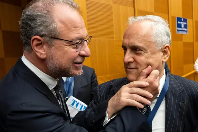 Giorgio Mulè e Claudio Lotito in occasione del Consiglio Nazionale di Forza Italia a Roma