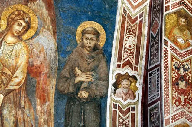 Raffigurazione di San Francesco d'Assisi nell'affresco di Cimabue all'interno del Sacro Convento di S. Francesco ad Assisi