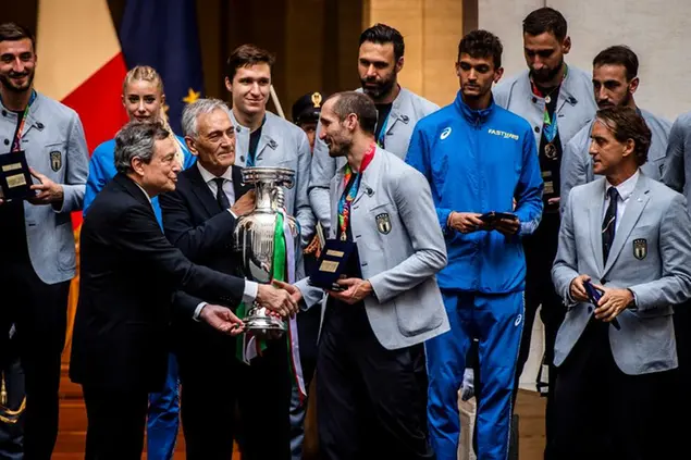 12/07/2021 Roma, La nazionale italiana di calcio viene ricevuta dal Presidente del Consiglio Mario Draghi dopo la vittoria all'europeo