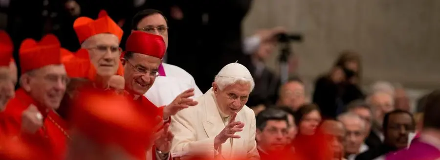 FILE - Pope Emeritus Benedict XVI attends a consistory led by Pope Francis inside St. Peter's Basilica at the Vatican on Feb. 22, 2014. Pope Emeritus Benedict XVI, the German theologian who will be remembered as the first pope in 600 years to resign, has died, the Vatican announced Saturday. He was 95. (AP Photo/Alessandra Tarantino, File) Associated Press/LaPresse EDITORIAL USE ONLY/ONLY ITALY AND SPAIN