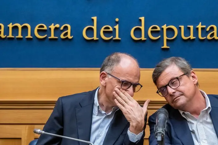Foto Mauro Scrobogna/LaPresse 02-08-2022 Roma (Italia) Politica - Elezioni politiche - incontro PD Azione +EUROPA - Nella foto: il segretario PD Enrico Letta, il leader di Azione Carlo Calenda in occasione dell’incontro tenutosi alla Camera dei Deputati per definire le alleanze in vista delle elezioni politiche 02-08-2022 Rome (Italy) Politics - Political elections - PD Action + EUROPE meeting - In the photo: PD Secretary Enrico Letta, Action leader Carlo Calenda at the meeting held to the Chamber of Deputies to define alliances in view of the political elections