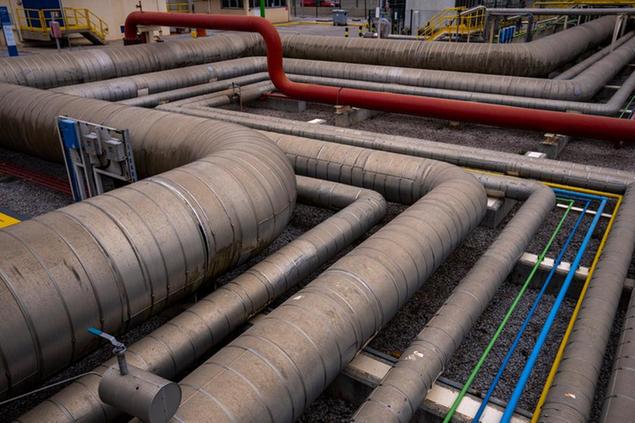 A view of the gas piping in the Enagss regasification plant, the largest LNG plant in Europe, in Barcelona, Spain, Tuesday, March 29, 2022. The energy crisis provoked by Russia's war in Ukraine has helped Spain and Portugal emerge in an strategically advantageous position as an \\u00E2\\u20AC\\u0153energy island\\u00E2\\u20AC\\u009D in Europe with a relatively low reliance on Russian natural gas. (AP Photo/Emilio Morenatti)