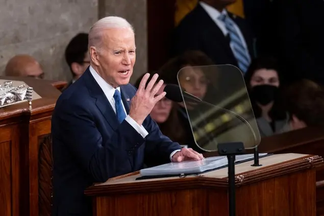 UNITED STATES - FEBRUARY 7: President Joe Biden delivers his State of the Union address to Congress on Tuesday, February 7, 2023. (Bill Clark/CQ Roll Call via AP Images)
