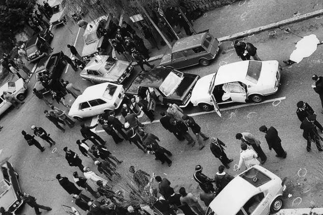 Aldo Moro's car after a terrorist attack had ended in his kidnapping, and the slaying of five bodyguards. The attack in a Rome street on March 16, 1978, sparked off a huge police and army search for Moro and for the terrorist group which has claimed responsibility for the attack. (AP Photo)