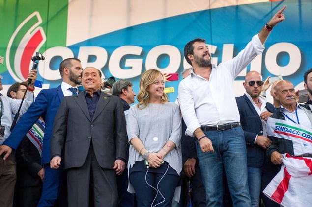 Roma 19/10/2019, manifestazione unitaria del centrodestra. Nella foto Silvio Berlusconi, Giorgia Meloni, Matteo Salvini