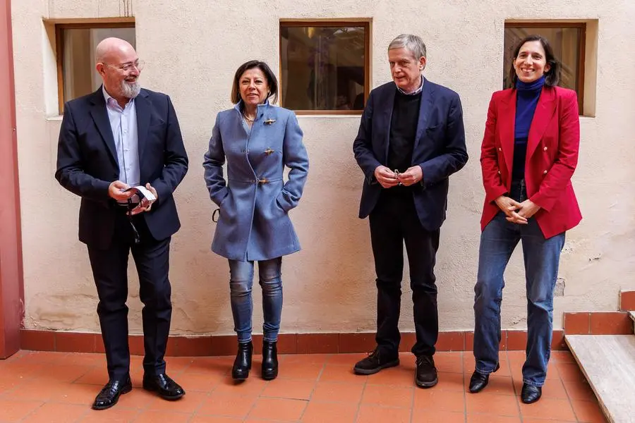 Foto Roberto Monaldo / LaPresse 21-01-2023 Roma Politica Assemblea nazionale costituente del Partito democratico Nella foto Stefano Bonaccini, Paola De Micheli, Gianni Cuperlo, Elly Schlein 21-01-2023 Rome (Italy) Politics National Constituent Assembly of the Democratic Party In the pic Stefano Bonaccini, Paola De Micheli, Gianni Cuperlo, Elly Schlein