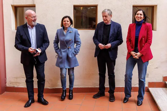 Foto Roberto Monaldo / LaPresse 21-01-2023 Roma Politica Assemblea nazionale costituente del Partito democratico Nella foto Stefano Bonaccini, Paola De Micheli, Gianni Cuperlo, Elly Schlein 21-01-2023 Rome (Italy) Politics National Constituent Assembly of the Democratic Party In the pic Stefano Bonaccini, Paola De Micheli, Gianni Cuperlo, Elly Schlein