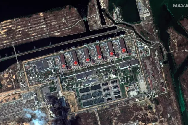 This satellite image provided by Maxar Technologies shows the Zaporizhzhia nuclear plant in Russian occupied Ukraine, Friday, Aug. 19, 2022. Kyiv and Moscow continued to accuse each other of shelling Europeâ€™s largest nuclear power plant, stoking international fears of a catastrophe on the continent. (Satellite image Â©2022 Maxar Technologies via AP)