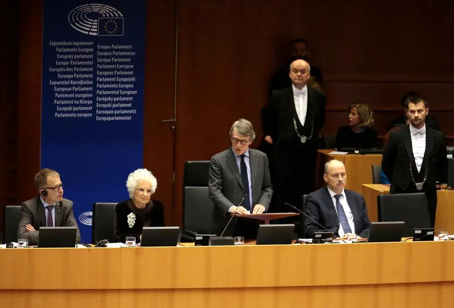 Liliana Segre e David Sassoli (Copyright 2020 The Associated Press. All rights reserved)