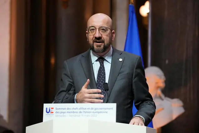 President of the European Council Charles Michel talks during a press conference after the EU summit at the Chateau de Versailles, Friday, March 11, 2022 in Versailles, west of Paris. The European Union says it will continue applying pressure on Russia by devising a new set of sanctions to punish Moscow for its invasion of Ukraine while stepping up military support for Kyiv. (AP Photo/Michel Euler)