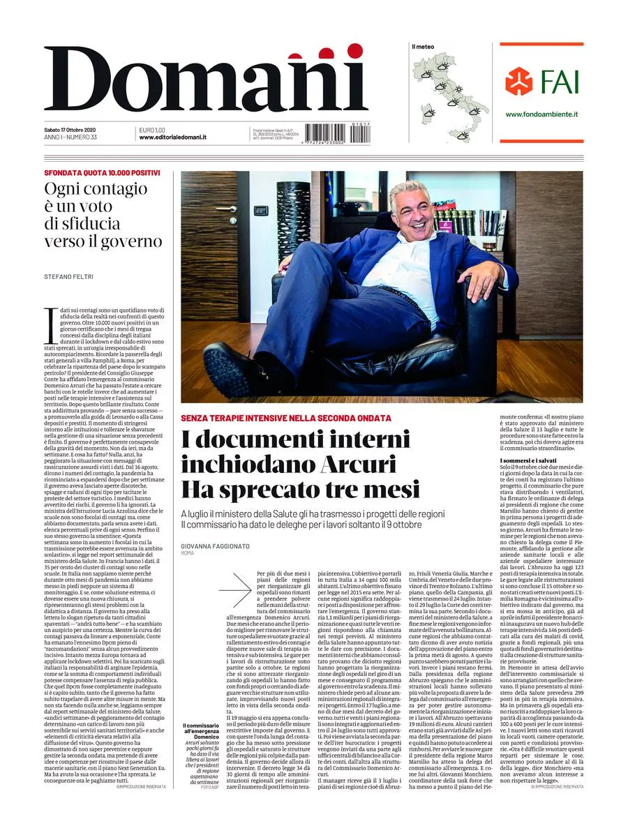 Una selezione fra le prime 100 prime pagine di Domani, dal 15 settembre al 23 dicembre 2020