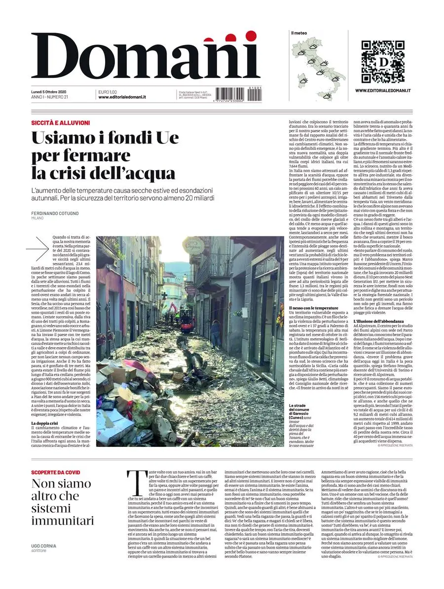 Una selezione fra le prime 100 prime pagine di Domani, dal 15 settembre al 23 dicembre 2020