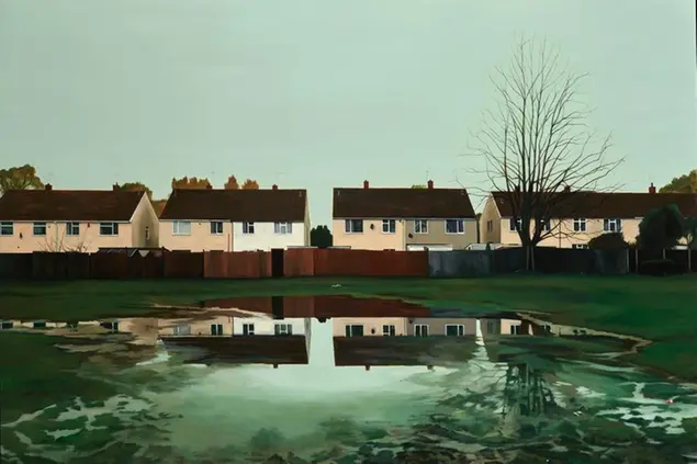 George Shaw The World Turned Upside Down, 2019 Humbrol enamel on board 92 x 120 cm Courtesy: The Artist and Anthony Wilkinson Gallery, London