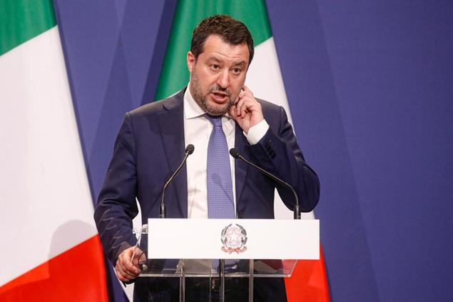 Former interior minister of Italy, Matteo Salvini speaks during a joint press conference with Hungarian prime minister Viktor Orban and Poland's prime minister, Matteusz Morawiecki in Budapest, Hungary, Thursday, April 1, 2021. Hungarian prime minister Viktor Orban hosted talks with right-wing politicians, Poland's prime minister, Matteusz Morawiecki, and former interior minister of Italy, Matteo Salvini, a potential opening step toward a new populist political force on the European stage. (AP Photo/Laszlo Balogh)