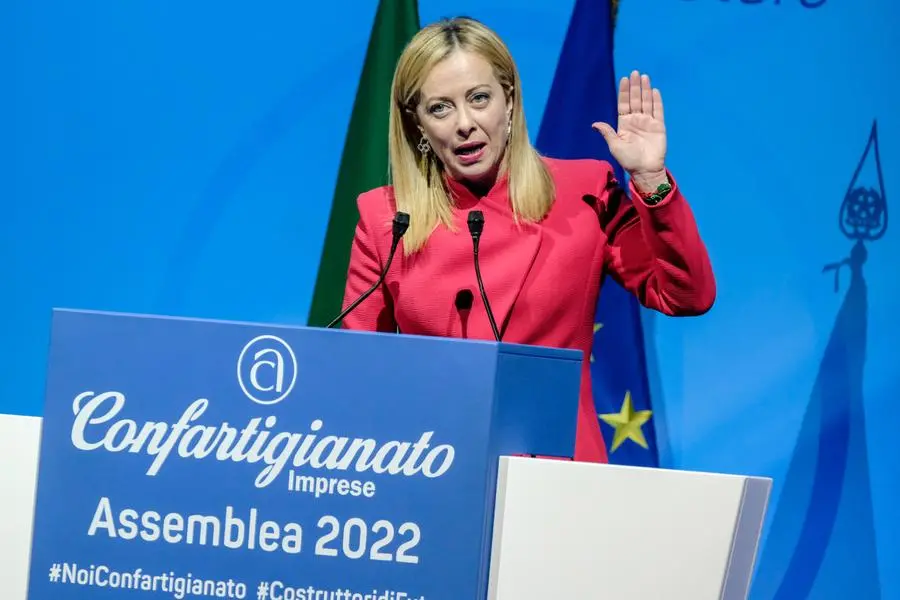 Foto Mauro Scrobogna/LaPresse 22-11-2022 Roma (Italia) Politica - Assemblea Confartigianato - Nella foto: Il Presidente del Consiglio Giorgia Meloni interviene all’assemblea 11-22-2022 Rome (Italy) Politics - Confartigianato Assembly - In the photo: Prime Minister Giorgia Meloni speaks at the assembly